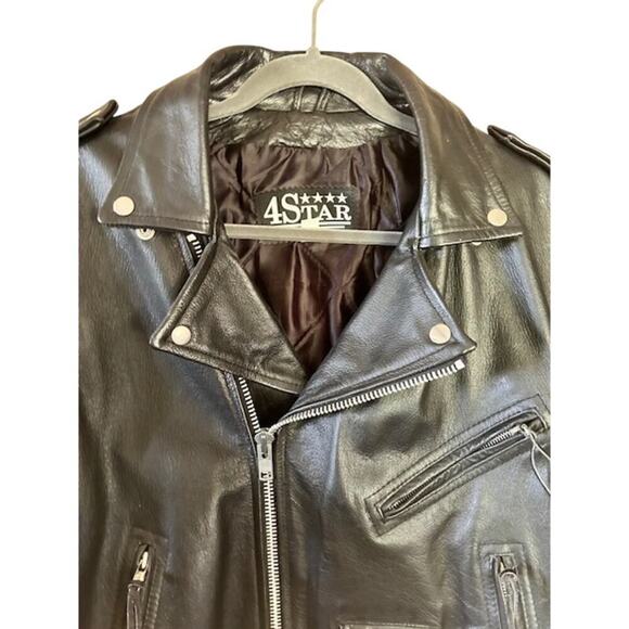 4Star Men’s Leather Motorcycle Jacket 44 Black Double-Rider Belted Lace Sides - Picture 4 of 12